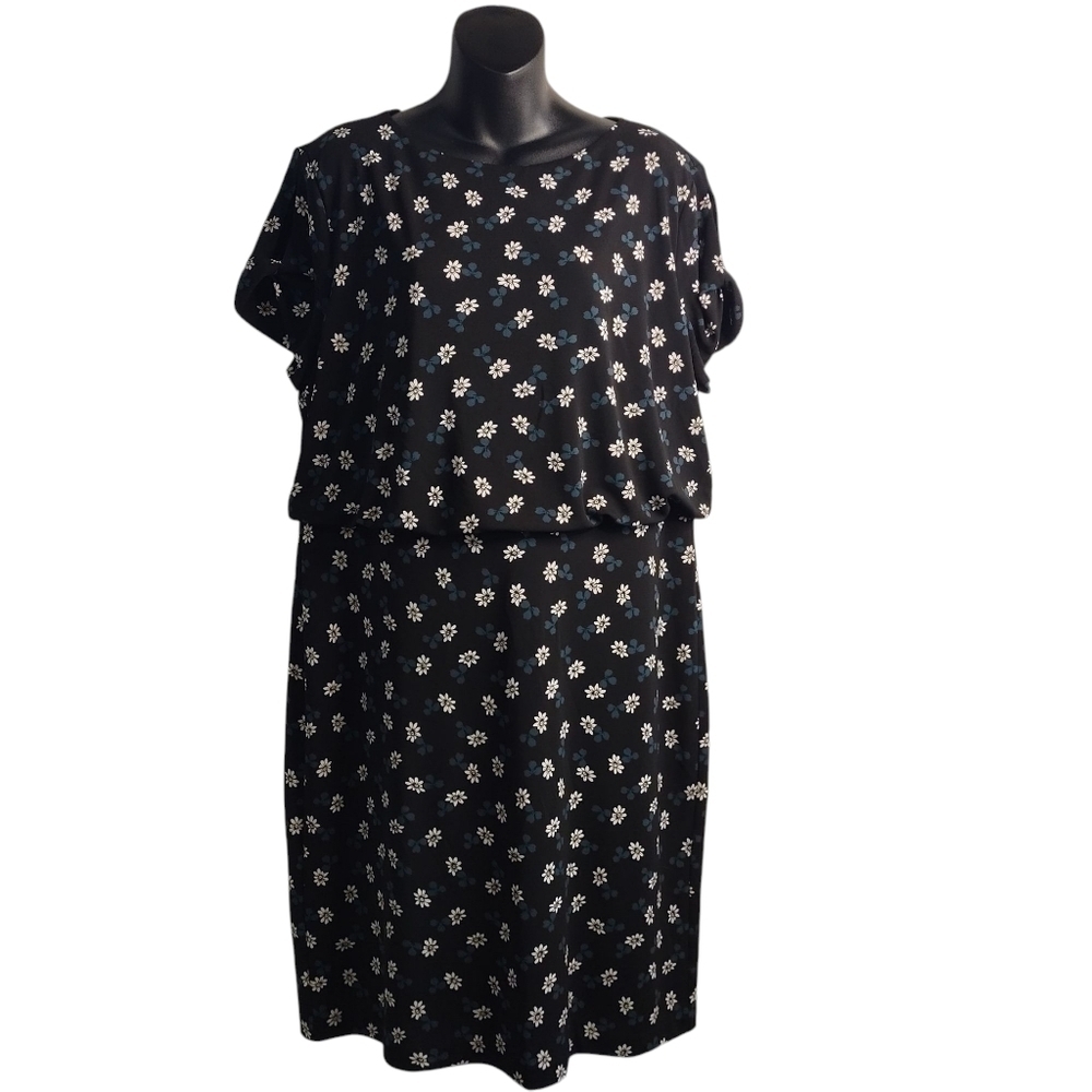 Ann Taylor Wns Black/White/Blue Floral Short Sleeved Cold Shoulder Dress…